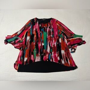 Calessa‎ Women's Medium Colorful Abstract Artsy Tunic Top Polyester Ruffle Layer